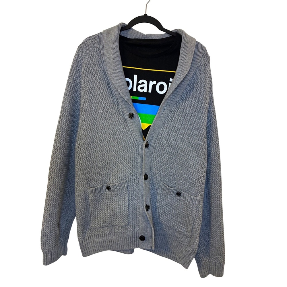 Duluth Trading Co Jerry H Mens Grey Shawl Collar Cotton Grandpa Cardigan Sweater
